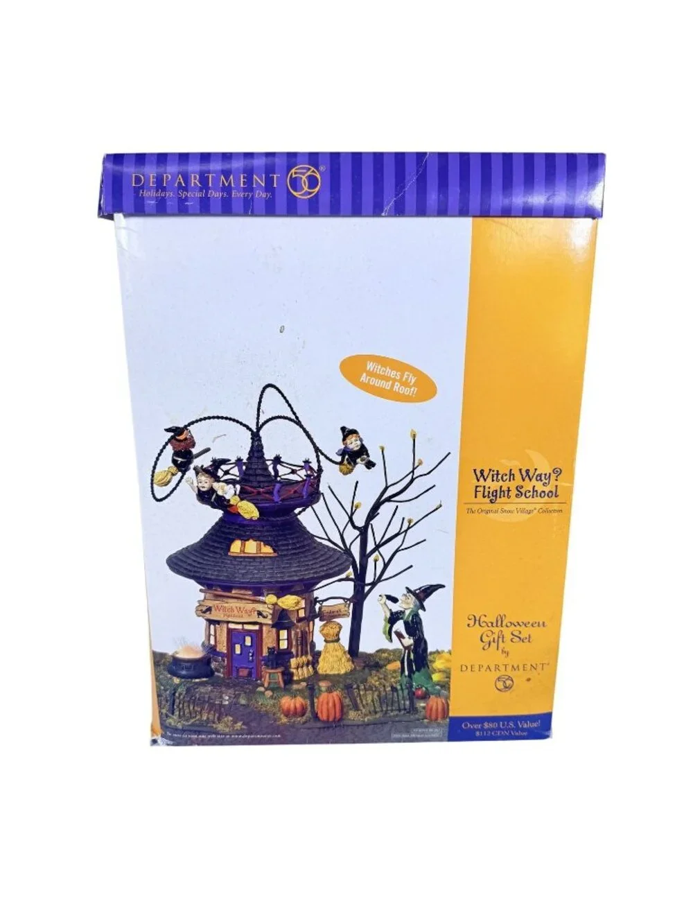 Halloween House Dept 56 Snow Village Witch Way? Flight School  Gift Set Witches